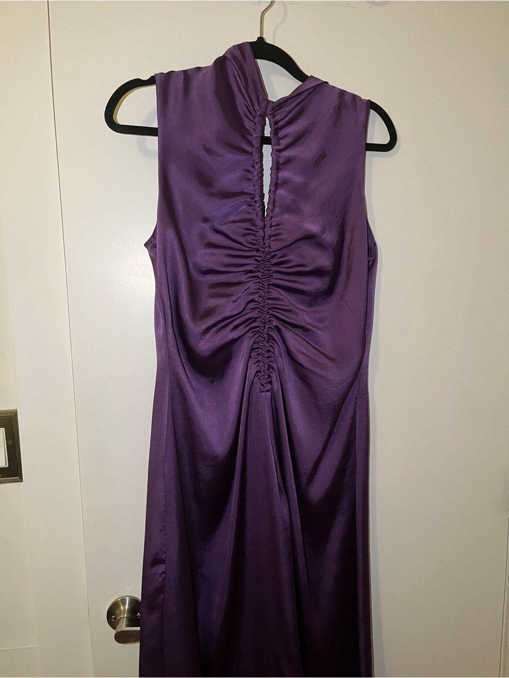 NWT Sandro Purple Satin Ruched Keyhole Midi Dress - Picture 2 of 3